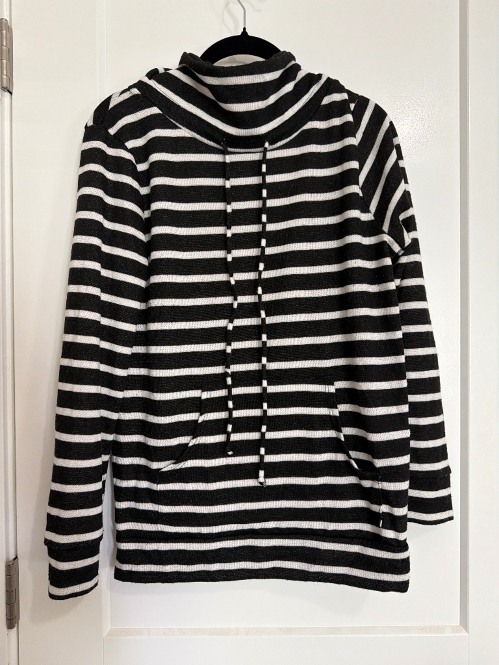 Black and white cowl neck